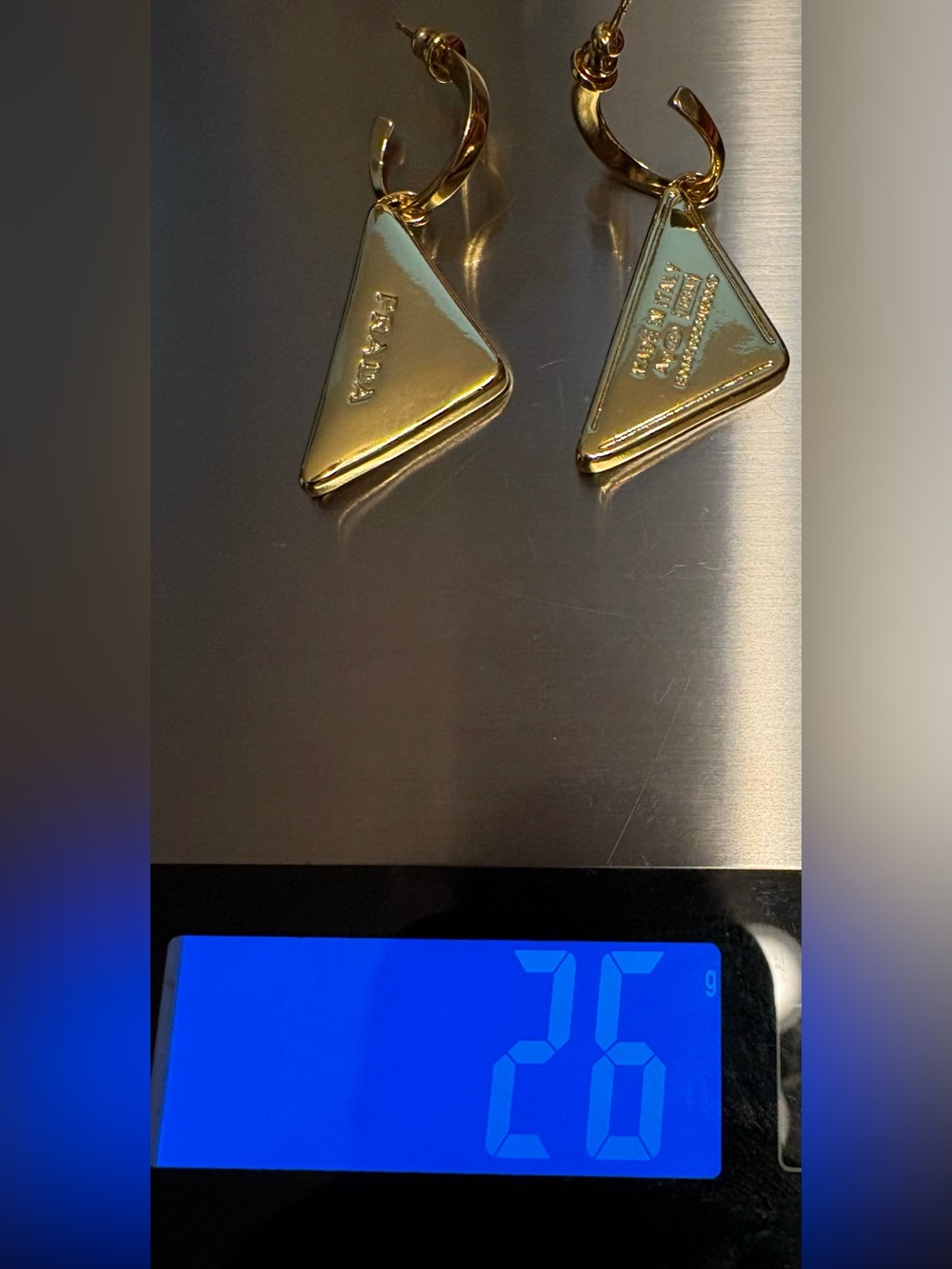 NEW! Stainless Steel Gold Tone Triangle Earrings - Picture 2 of 4
